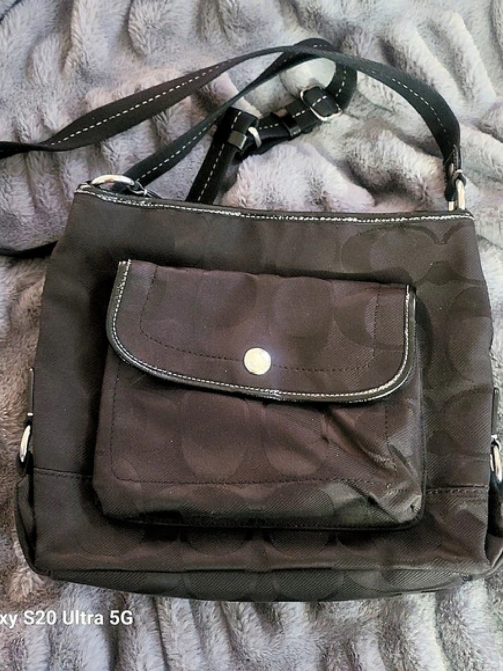 Coach Signature Black Jacquard Crossbody Messenger Bag Pink Lining